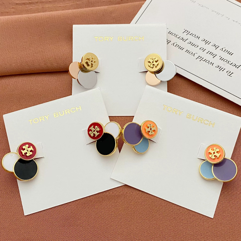 Tory Burch Enamel Inlaid Round Stud Earrings Detachable Metal